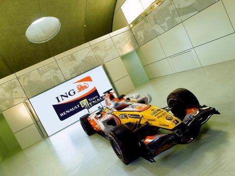 3) A full size Renault F1 Team car is displayed in the exhibition area which uses the arching ceiling to best effect for display.