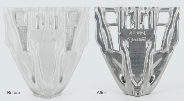 2) The Hirtisation® process effectively removes support additive manufacturing structures and powder cake but goes further by reducing the surface roughness