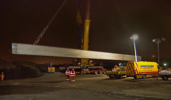 1) 42 metre, pre-stressed bridge beams cast by ABM Precast Solutions