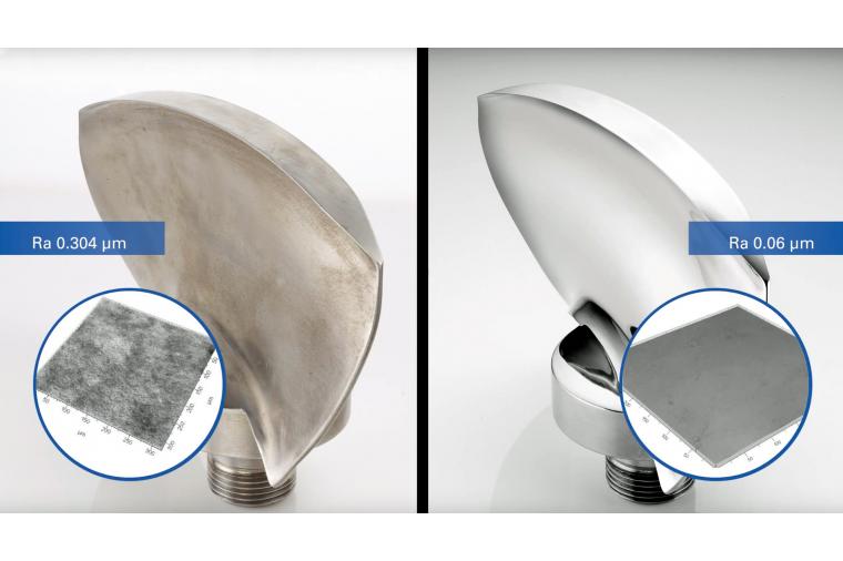 1) Turbine blades before and after stream finishing - often more than one surface finishing method is achieved in a single process